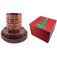 12 Pc Dinnerware Dishes Set, Ceramic Plates and Bowls Set For 4, Bohemian Boho