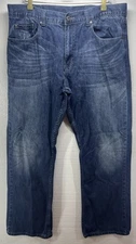 Flypaper Jeans Mens 36x32 Blue Bootcut Denim Stretch Thick Stitch Distressed