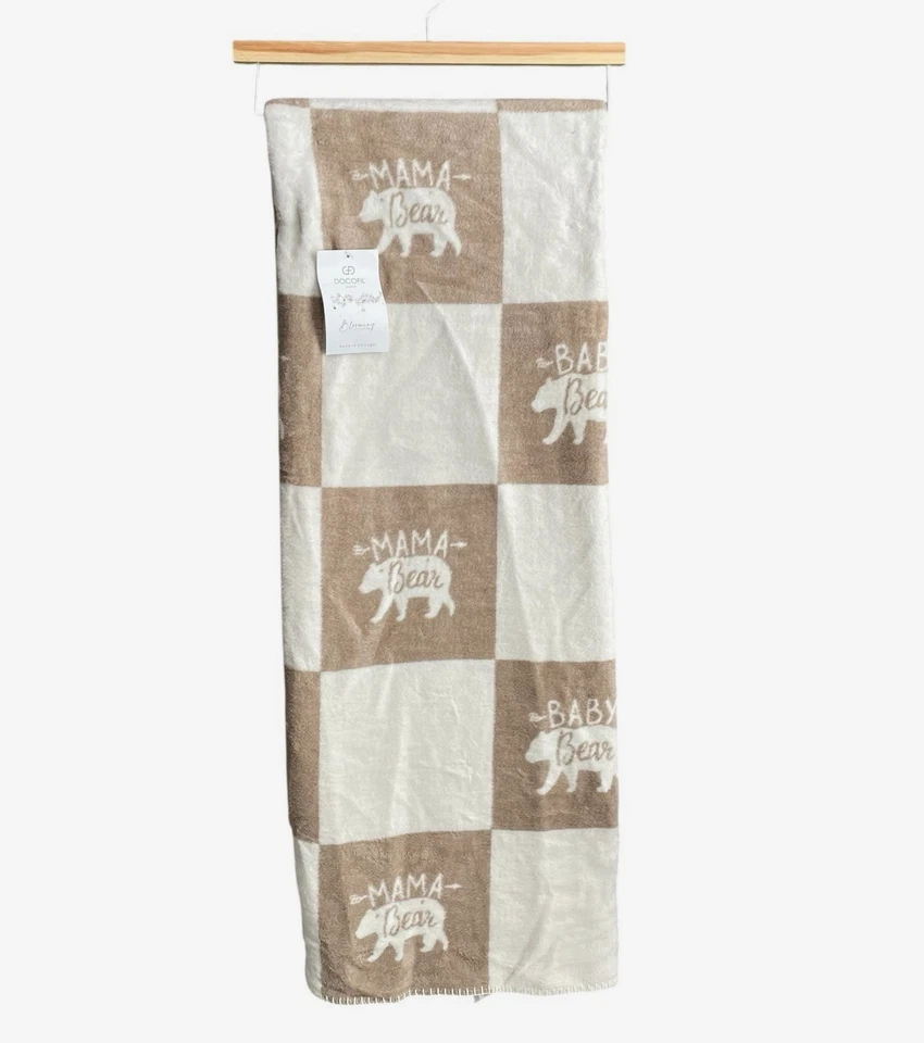 DOCOFIL Throw Blanket Beige & Ivory Mama Bear Baby Bear 51x67 Portugal Nursery - Image 3 of 4