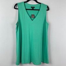 Camiseta sin mangas túnica Jill Wearever Collection talla grande verde menta cuello en V elástica