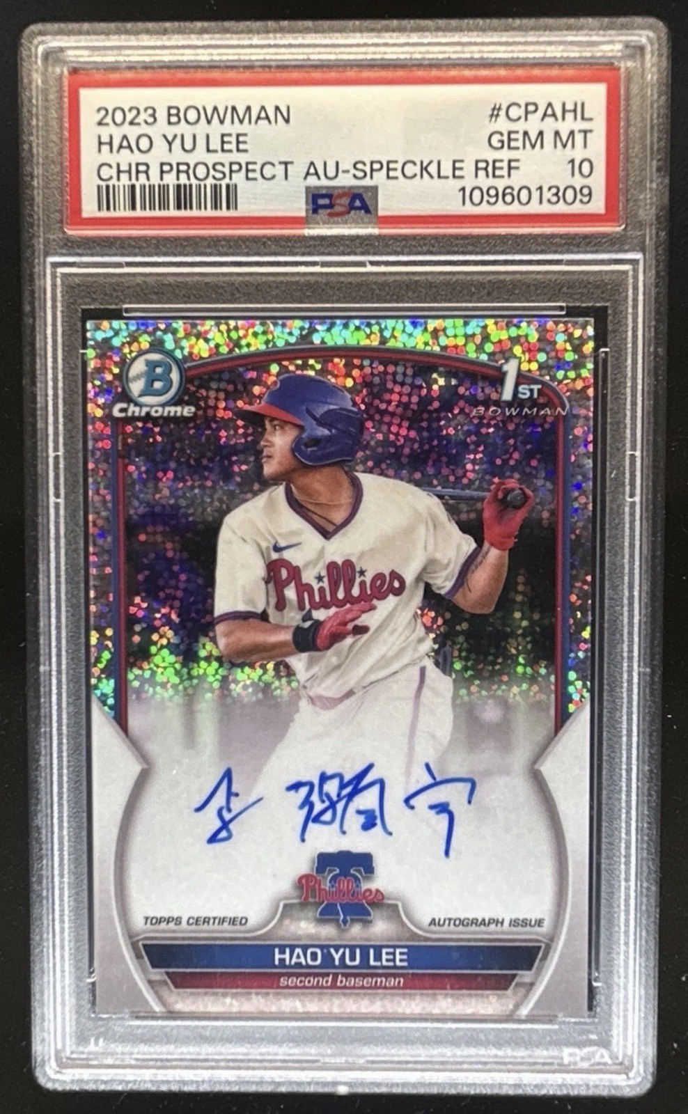 2023 Bowman Hao Yu Lee Chrome Prospect Auto Speckle Refractor 1st /299 PSA 10