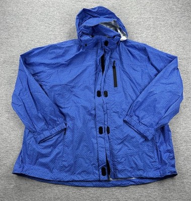 Lands End Rain Jacket Womens 3X Blue Geo Full Zip Waterproof