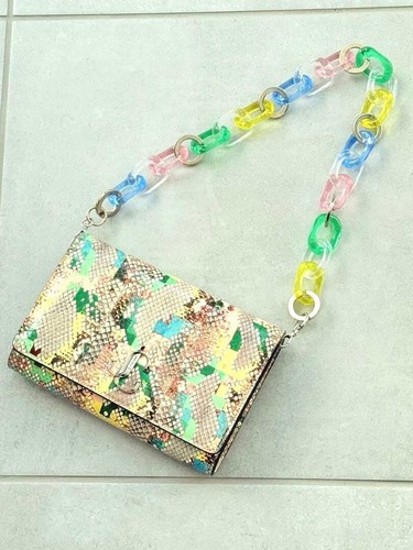 Jimmy Choo Sunrise Mix Multicolor Python Glossy Chain Shoulder Small Bag Auth