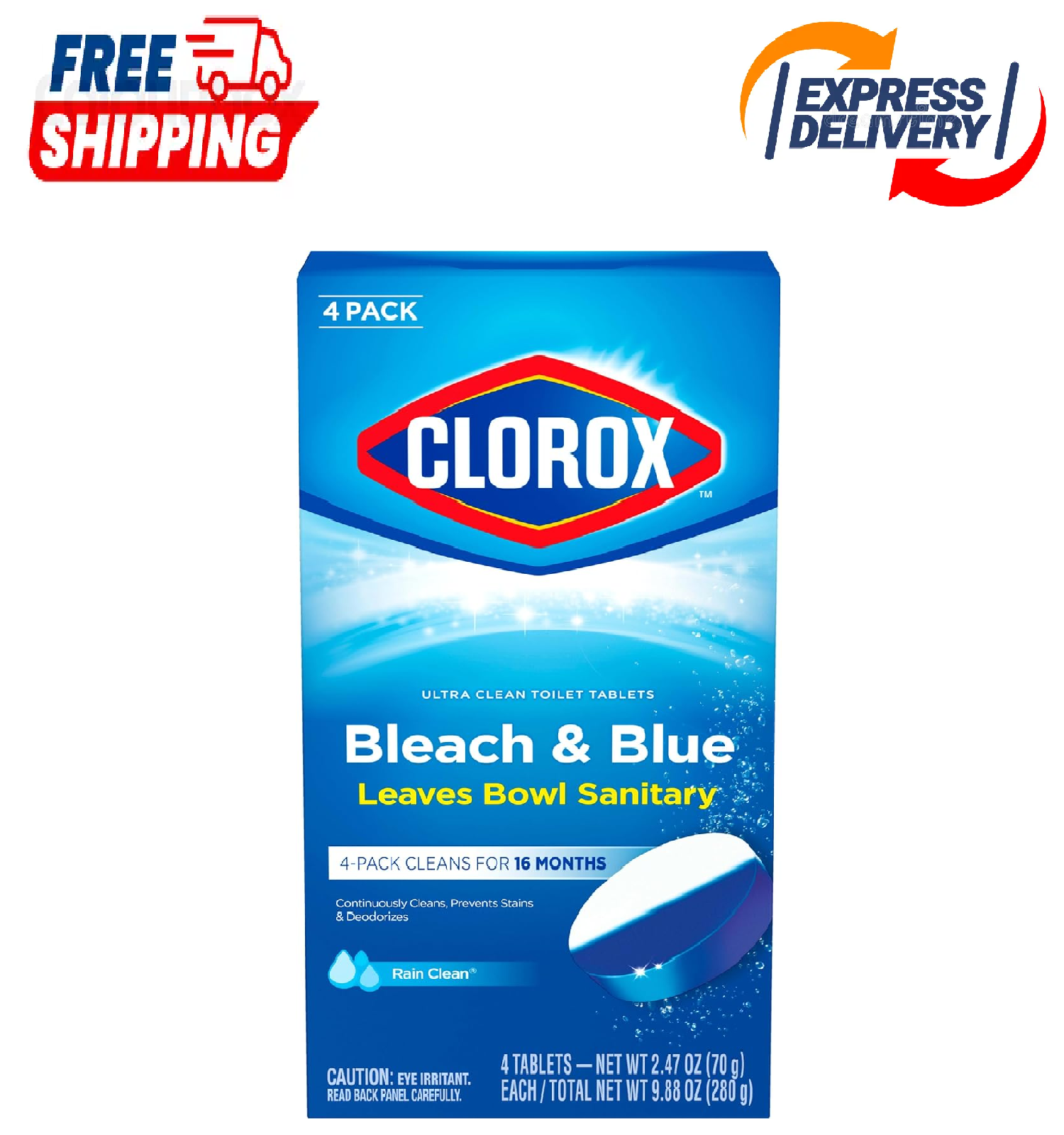 Clorox 4460030991  2.47 oz. Automatic Bleach Blue Toilet Bowl Cleaner - 4 Pieces