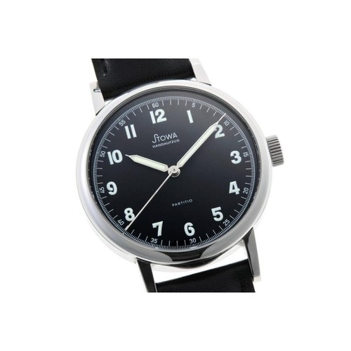 STOWA PARTITIO Manual Japan Limited Edition SS Black Dial Leather Men's Watch