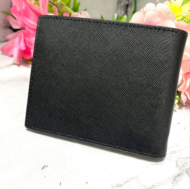 Black Leather Bifold Wallet Montblanc 6CC Card Holder Men NIB