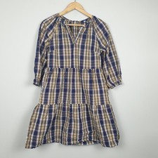 Joules Dress Womens UK 10 Navy Check Tartan Preppy Tiered Smock Country