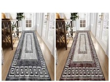 80x300 Greek Key Design Super Soft Washable Living Room Rug Carpet Grey Brown