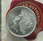 Intaglio 1/2 oz. PEACE DOLLAR Tribute - 30mm round .999 fine silver