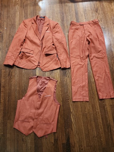 Mens  3 Piece Ween Charm Suit  Slim Fit Size Xs  Orange Rust Pumpkin Spice 