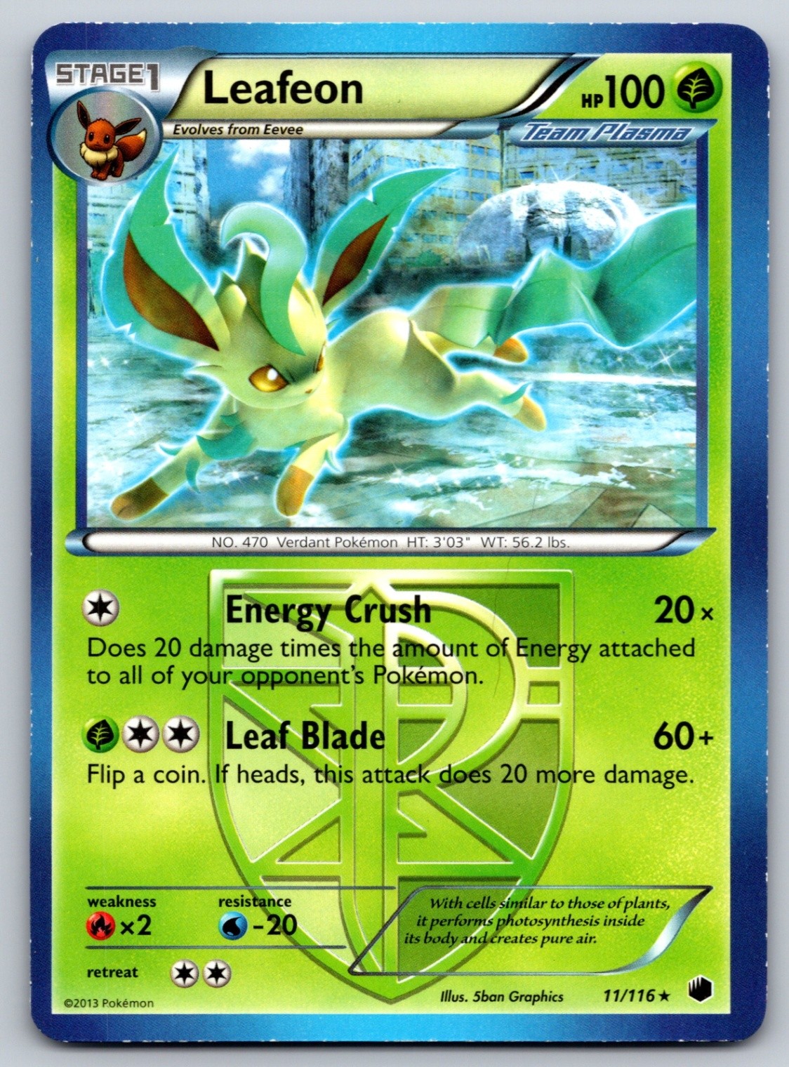 Leafeon (Team Plasma) 11/116 Plasma Freeze LP Pokemon Card TCG