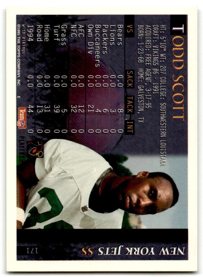 1995 Bowman Todd Scott New York Jets #171 - Image 2 of 2