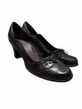 Vintage Nine West Mary Jane Oxford Heels Black Leather Brogue 90s Y2K Sz 7.5