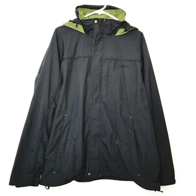 L.L. Bean Size L Windbreaker Hoodie Jacket Black Green Zip Up Mesh Lined Pockets