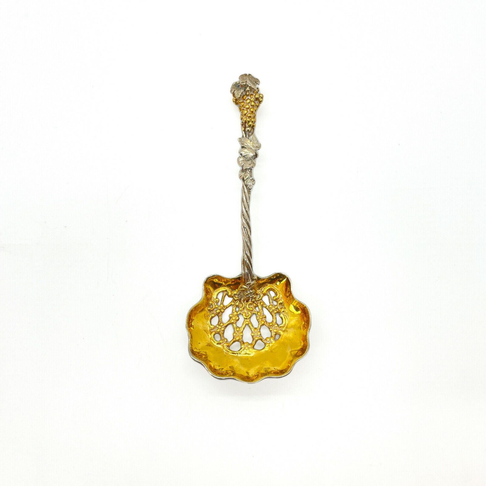 Sterling Silver 18K Gold Wash Twisted Grapevine Open Pierced Bonbon Nut Spoon 