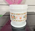 Vintage Avon Milk Glass Hearts and Flowers Footed Candle Holder with Lid