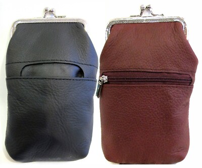 100% Leather Cigarette Case Lighter Match Pocket Zipper Coin Pouch SOLD by PAIR