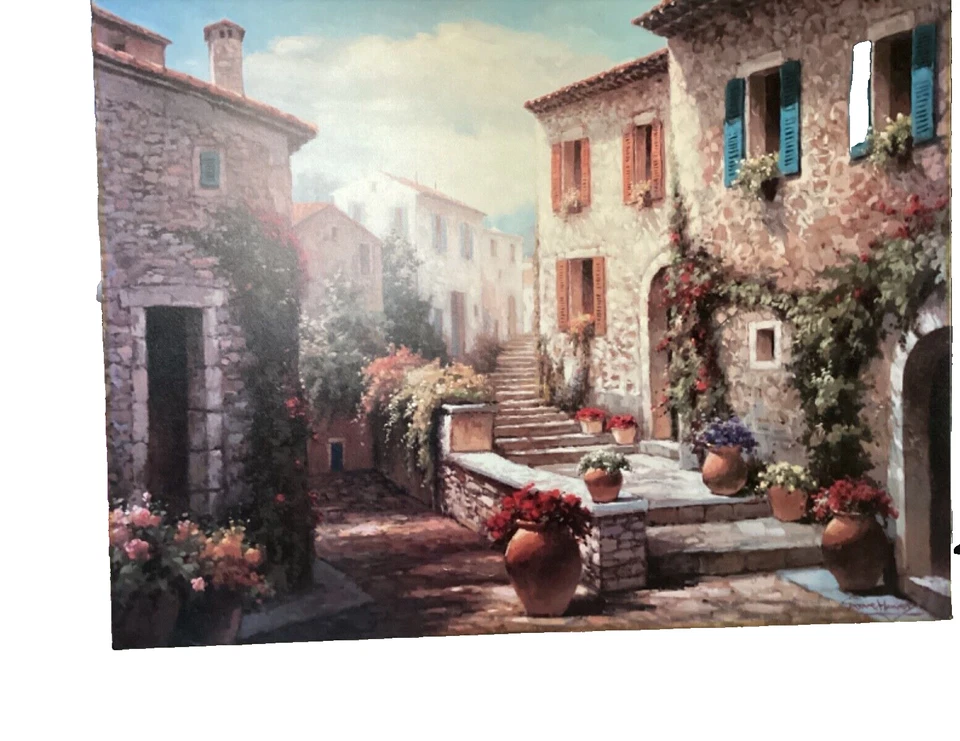 48”X36”Hermoso pueblo europeo estilo Howard Behrens firmado Steve Harvey? Foto 2 de 4