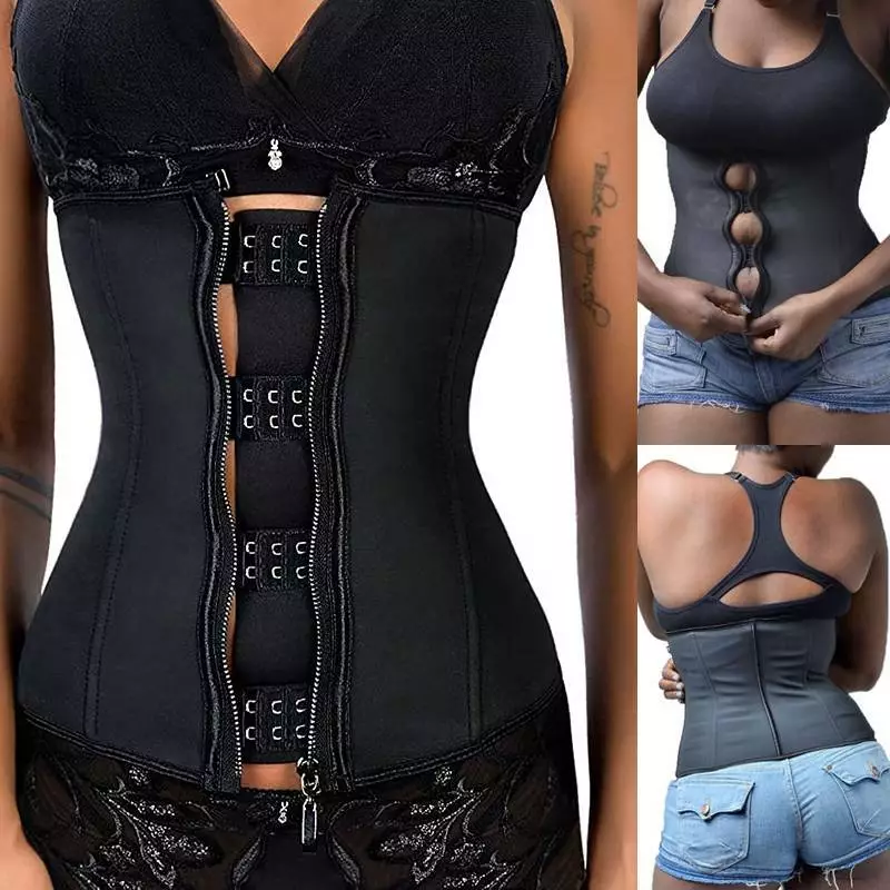 Women LATEX Rubber Zip Waist Trainer Cincher Underbust Corsets Fajas Body  Shaper