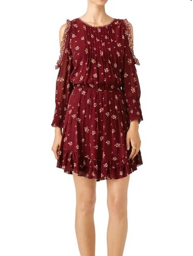 NWT JOIE ARLETH COLD SHOULDER SILK DRESS IN DEEP VERBENASize M - Picture 2 of 14