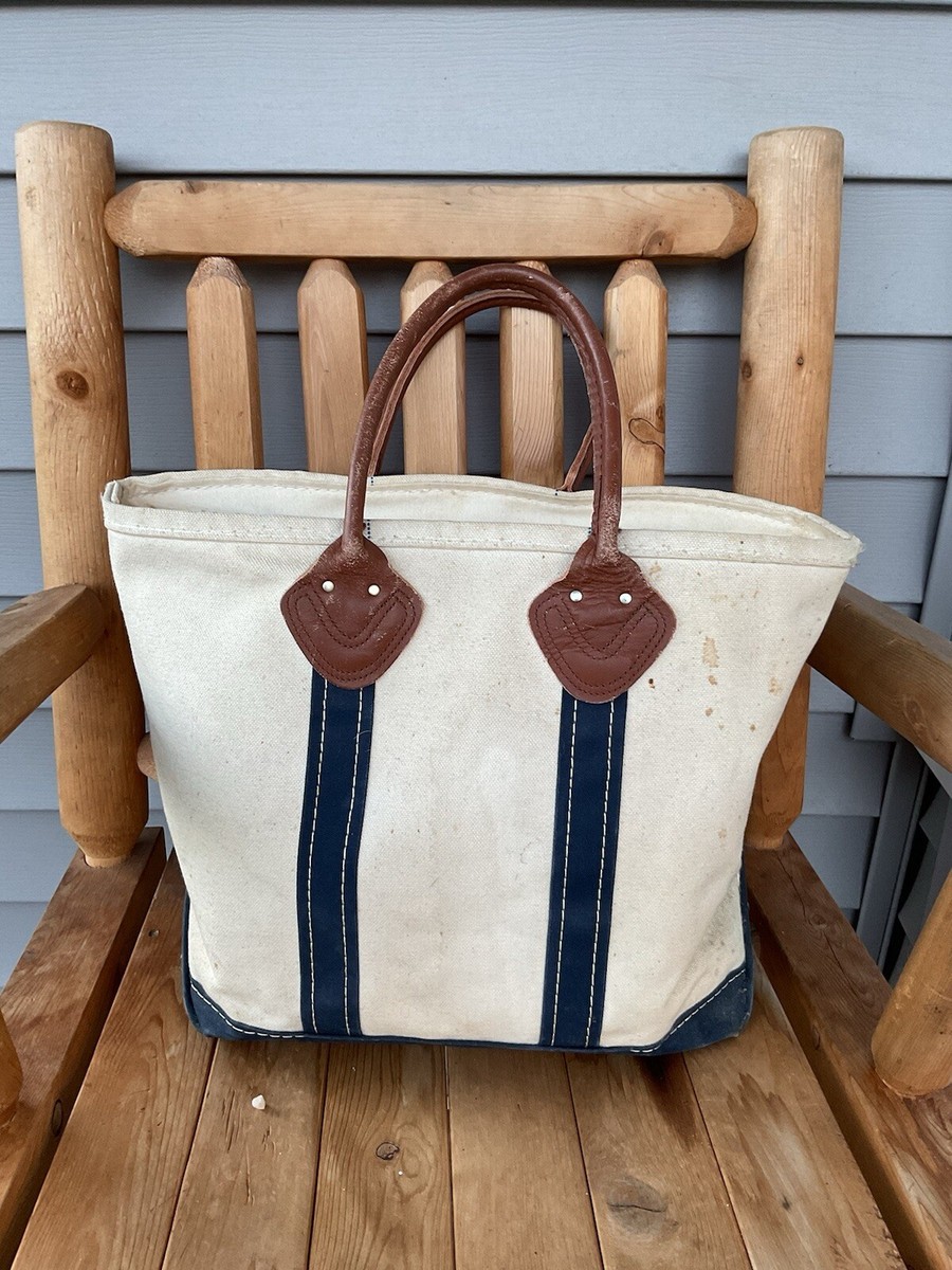 Vintage 1980s LL Bean boat and tote Canvas Leather Handles Vintage 1980s LL Bean boat and tote Canvas Leather Handles