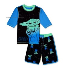 Baby Yoda Boys Swim Trunks Rash Guard Shirt Size 4 5 6 7 Swimsuit Set Star Wars