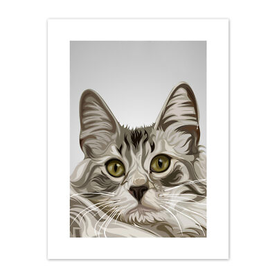 Katze Illustration Grau Druck Leinwand Premium Wanddeko Poster