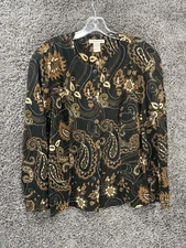 Vintage Notations Shacket Womens XL Black Paisley Polyester Casual Button Front