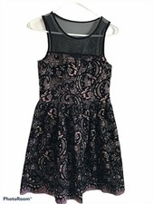 Trixxi Womens A Line Dress Black Floral Sheer Mesh Stretch Sleeveless Party M