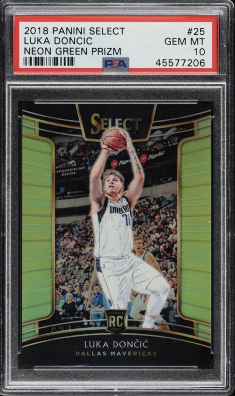 2018 Select Neon Green Prizm Luka Doncic ROOKIE /75 #25 PSA 10 GEM MINT pop 8
