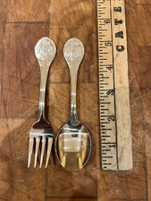 Vintage Towle Fork & Spoon Set Clown Face Baby Children Silverware