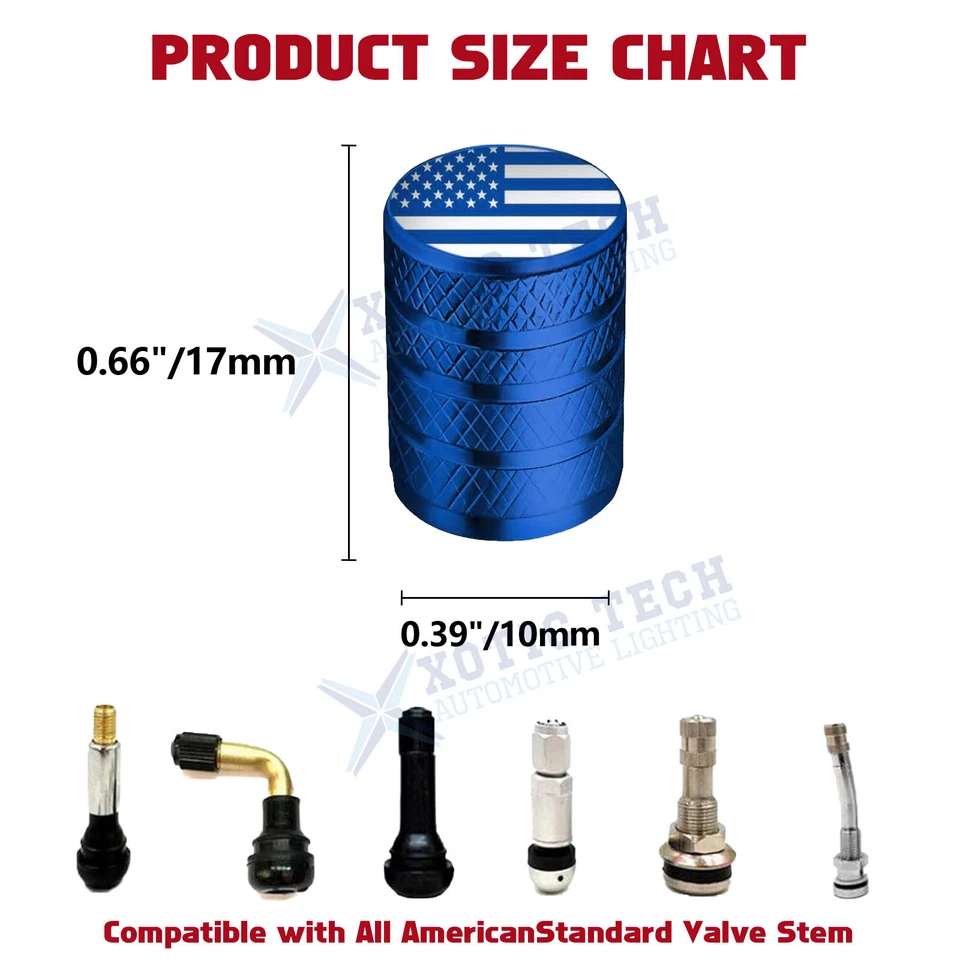 4Pcs Tire Valve Stem Caps Anodized Aluminum American Flag Logo Covers For Cars - Image 2 of 4