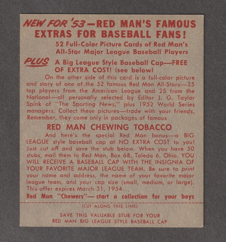 1953 Red Man Tobacco Baseball Card 11 Eddie Robinson A's With