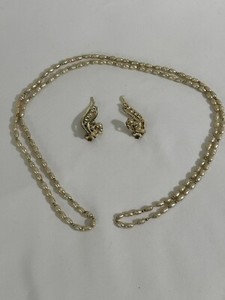 Vintage Seed Pearl & Gold Tone Spacer Beads Necklace & Earrings Demi Parure