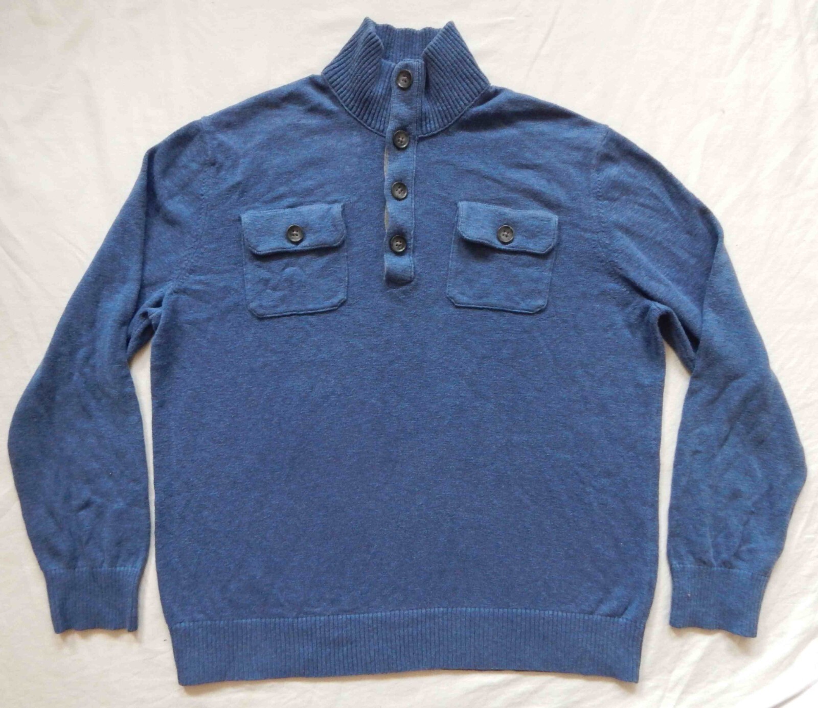 Solid Blue Henley Turtleneck Pullover Sweater - X… - image 1