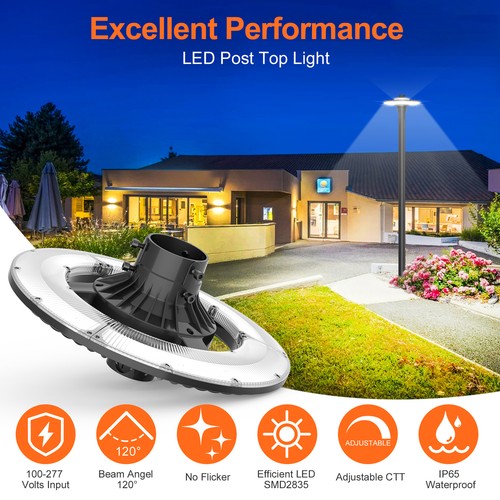 80W LED Post Top Light Commercial Garden Parking Lot Pole Fixtures Dusk To Dawn - Picture 4 of 11