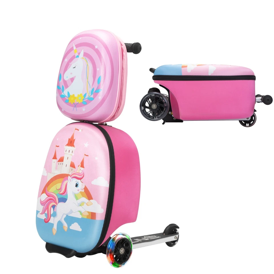 VLIVE Kids Ride on Suitcase Scooter Luggage with LED Lights and Unicorn Patterns - Image 2 of 4