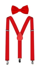 Red Bow Tie & Suspender Set Tuxedo Wedding Formal Men's Accessories 