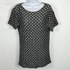 Clio Top Sz M Black White Textured Floral Short Sleeve City Chic VINTAGE