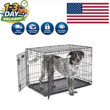 36-Inch Double Door Folding Dog Crate for Medium-Large Breeds with Divider