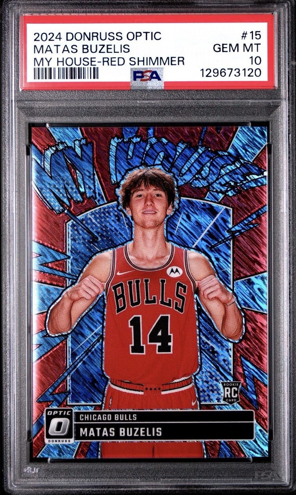 2024 Donruss Optic Matas Buzelis My House - Red Shimmer /75 PSA 10 Chicago Bulls