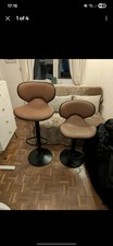 Brown Dunhelm Bar Stools X2 Adjustable Height Swivel Faux Leather