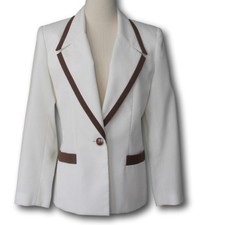 KASPER for A.S.L. 8 Professional Retro Blazer Faux Pockets VTG Ivory Brown