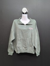 Victoria Secret PINK Ivy Fleece Quarter Zip Sweatshirt Size Small Wild Thyme