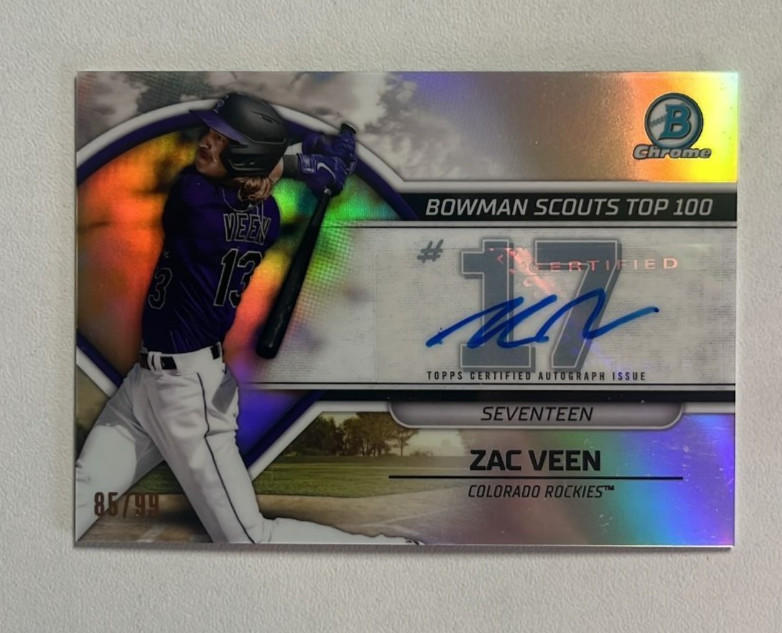 2023 BOWMAN ZAC VEEN CHROME SCOUTS TOP 100 AUTO /99 COLORADO ROCKIES