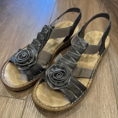 Rieker Sandals With Zipper Flower Embellishment Coastal Boho Quality Size 37 EUC