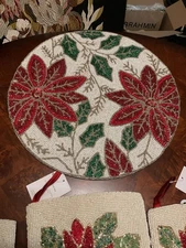 Red Beaded Set Of Two  Christmas Placemats  In Holiday Glam Beautiful!