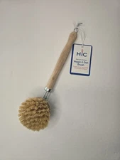 HIC Natural Bristles Veggie & Dish Brush With Wooded Handle 