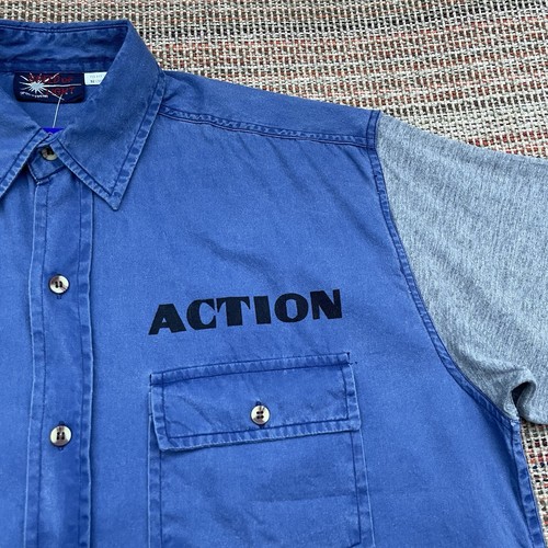Camisa utilitaria manga corta de colección para hombre S azul cambray stock muerto años 90 patinador motociclista - Imagen 5 de 17