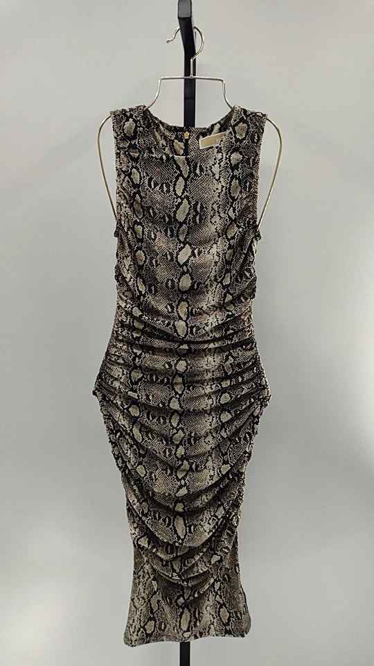 Michael Kors Printed Long Sleeve Ruched Midi Sheath Dress XS